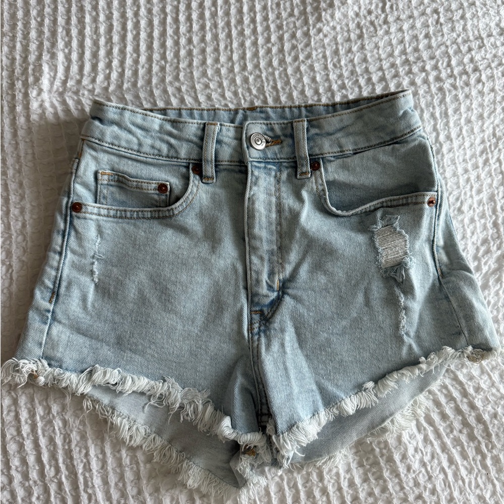 H&M Blue Jean Shorts with Distressed Hem